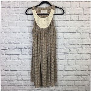 Sunner Anthropologie Florid Diamonds Ivory Yoke Taupe Printed Silk Mini Dress XS